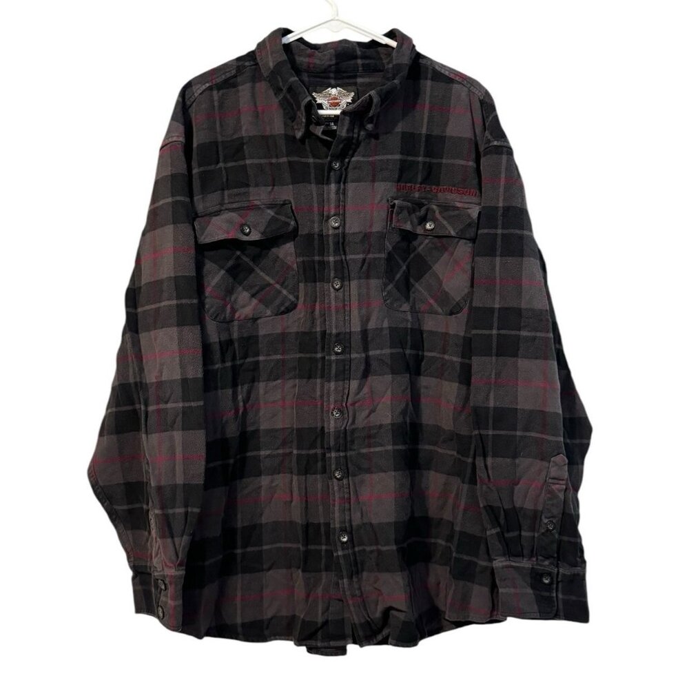 Harley Davidson Embroidered Button Up Long Sleeve Flannel Shirt Men’s Size 2XL